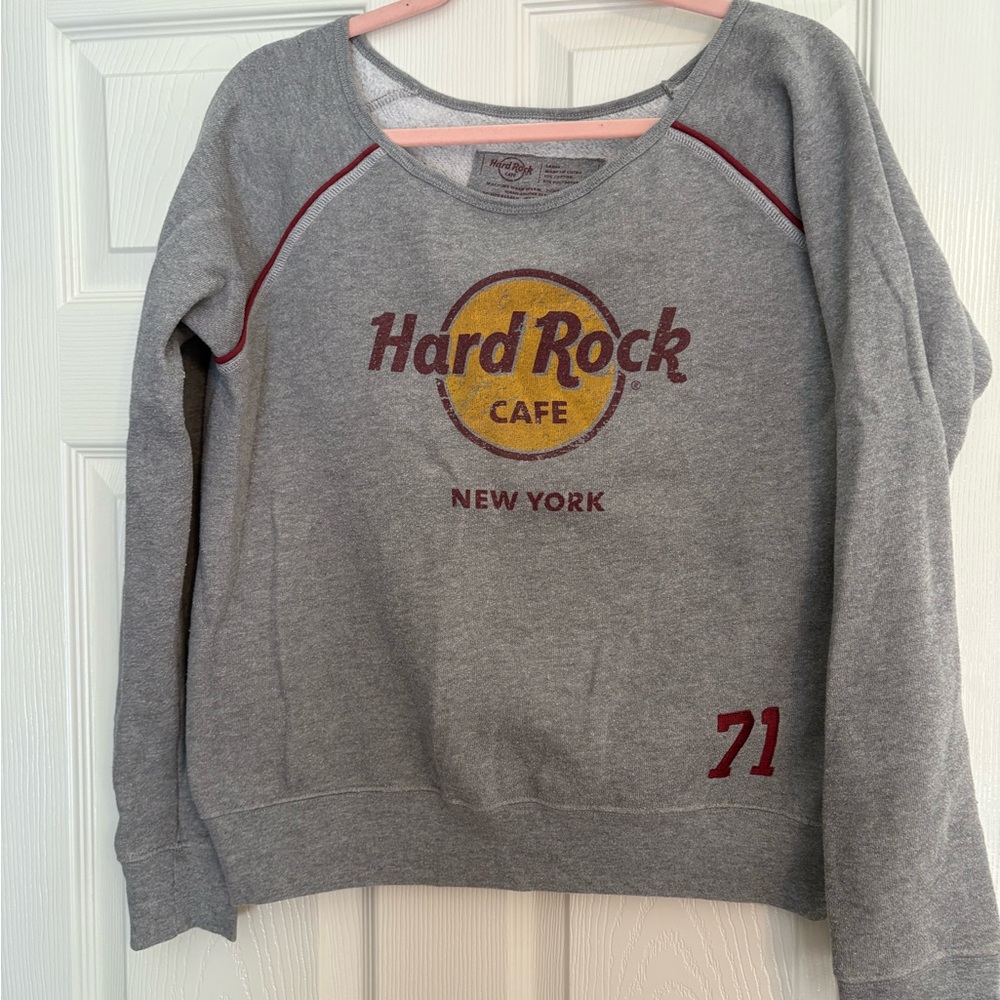 Hard Rock Cafe Gray and Red Women's Crew Neck Sweater